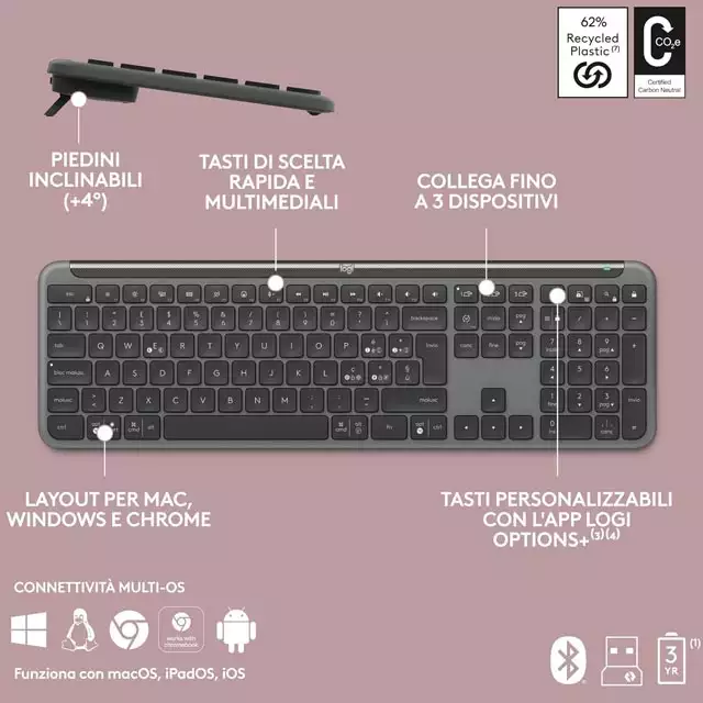 Le caratteristiche della tastiera wireless Logitech Signature Slim K950