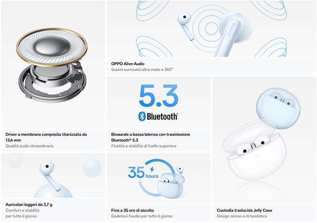 Le caratteristiche degli auricolari wireless OPPO Enco Air3i