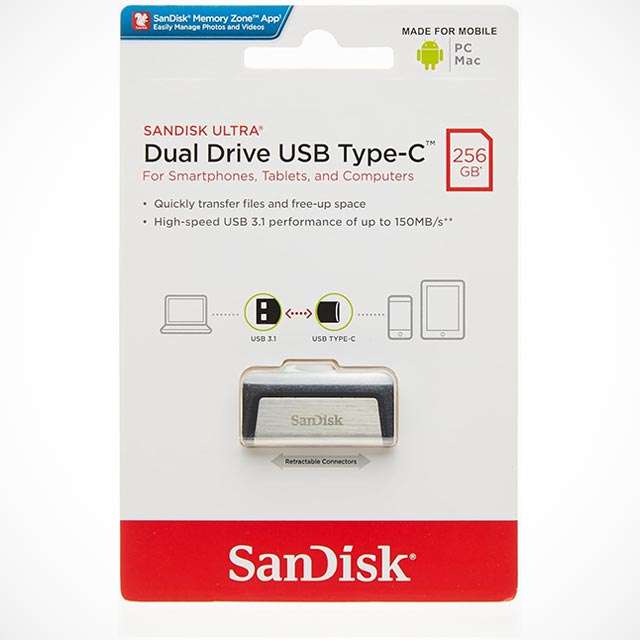 La confezione della pendrive SanDisk Ultra Dual da 256 GB