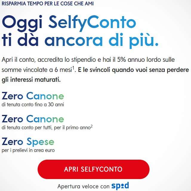 SelfyConto di Banca Mediolanum ti offre il 5% annuo lordo sulle somme vincolate a 6 mesi (e svincoli quando vuoi)