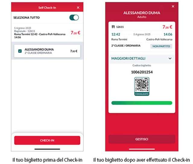 Il check-in dei biglietti digitali sull'app di Trenitalia