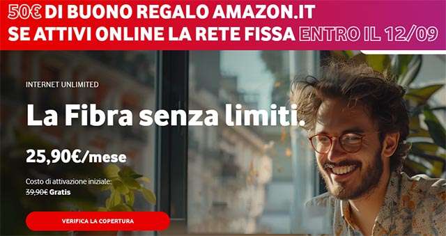 La fibra di Vodafone ti regala un buono da spendere su Amazon