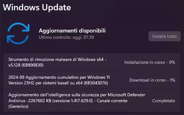 La disponibilità dell'aggiornamento KB5043076 per Windows 11