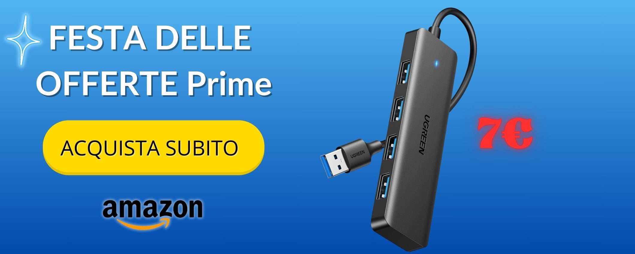 Hub USB 3.0 con 4 porte per sbloccare funzioni avanzate con soli 7€