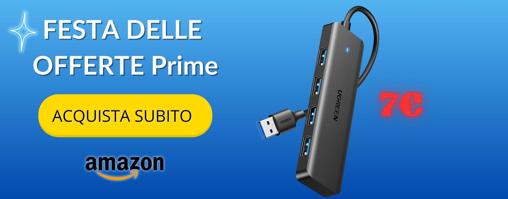 Hub USB 3.0 con 4 porte per sbloccare funzioni avanzate con soli 7€