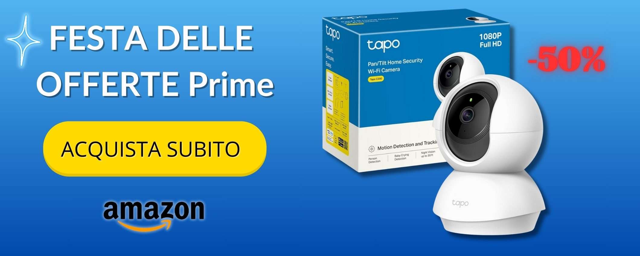 Tapo C200 Telecamera WiFi FHD, sconto del 50% per la tua sicurezza