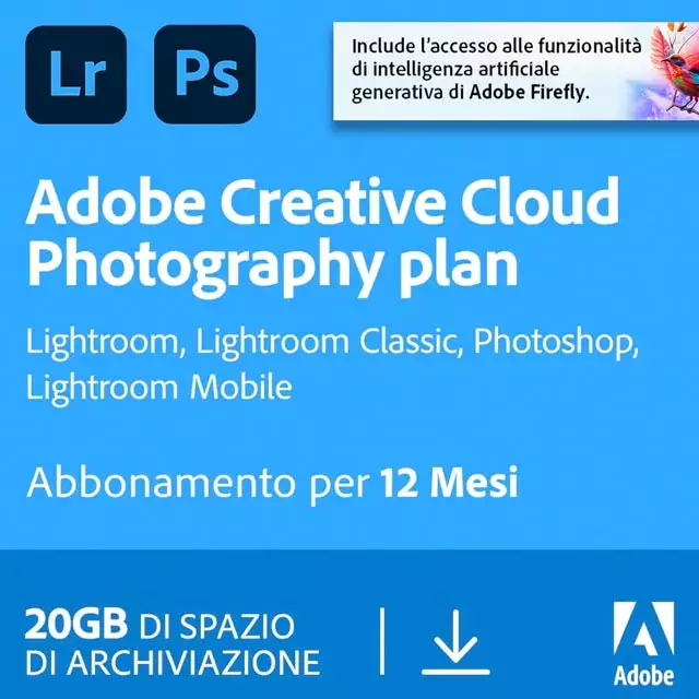 Adobe Creative Cloud Photography Plan include le versioni complete di Photoshop e Lightroom oltre a 20 GB di spazio sul cloud