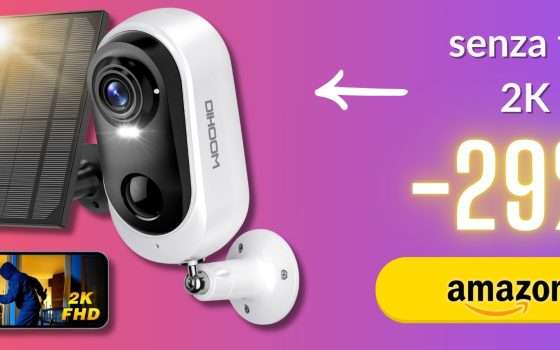 Telecamera WiFi esterno, visione 2K e pannello solare: spendi solo 28€