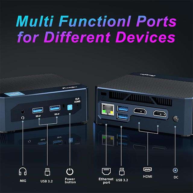 Fodenn F10: le porte di connessione presenti sul Mini PC