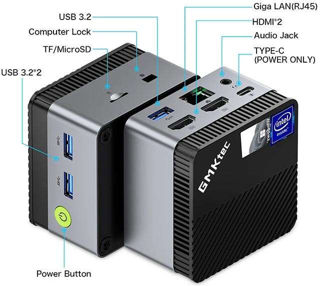 GMKtec G5: le porte di connessione presenti sul Mini PC