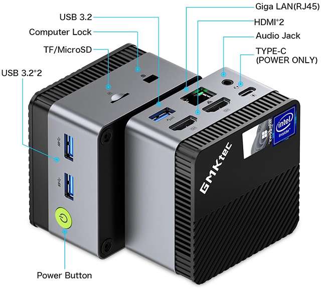 GMKtec NucBox G5: le porte di connessione presenti sul Mini PC