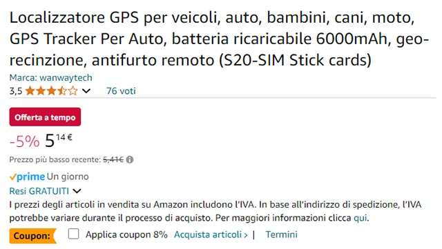 L'offerta lampo di Amazon sul localizzatore GPS per auto