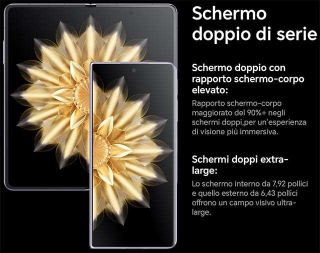 I due display dello smartphone pieghevole HONOR Magic V2