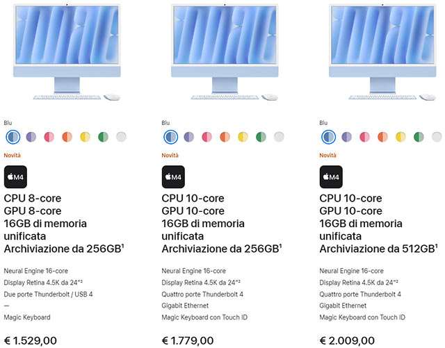 Il nuovo iMac con Apple M4 in diverse configurazioni