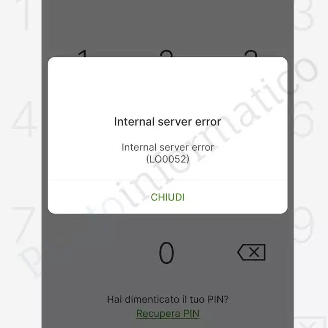 L'errore mostrato durante l'autenticazione all'app di Intesa Sanpaolo