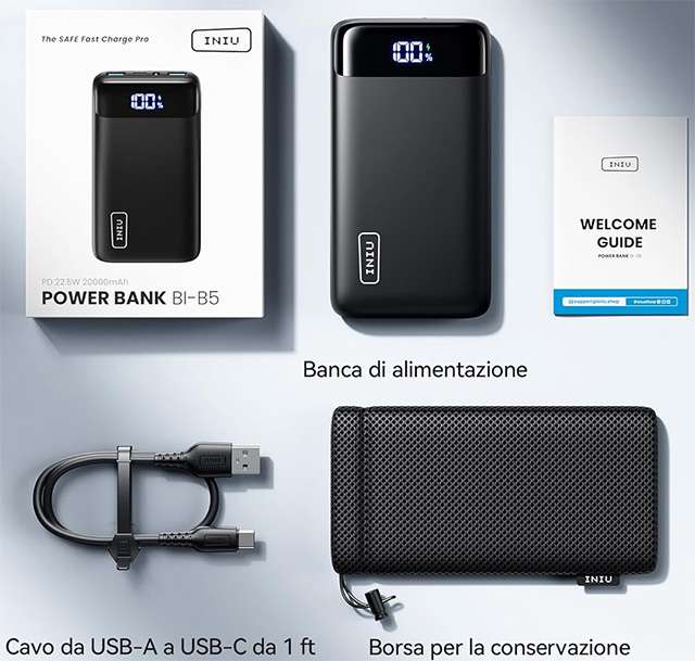 Il powerbank di INUI da 20.000 mAh: il contenuto della confezione