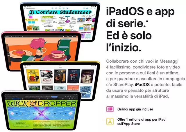 Il tablet iPad da 10,9 pollici con sistema operativo iPadOS