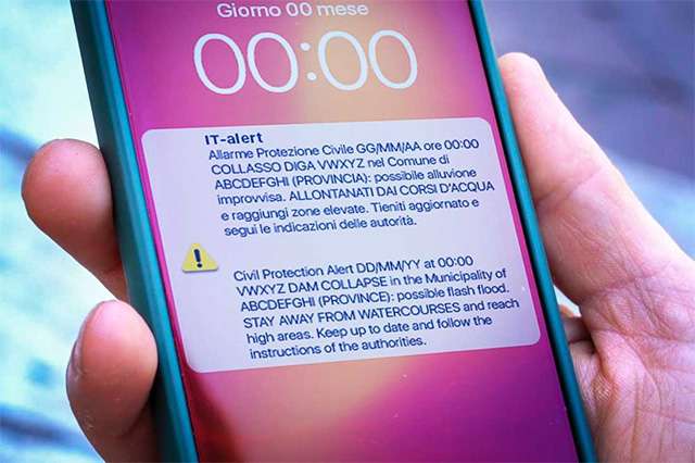 La notifica di IT-alert per il collasso di una grande diga