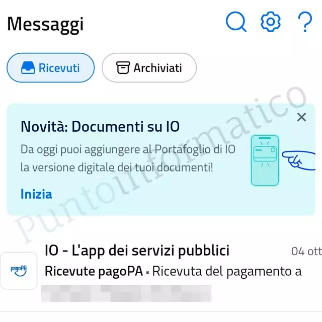 Il messaggio che avvisa della disponibilità di IT-Wallet nell'app IO