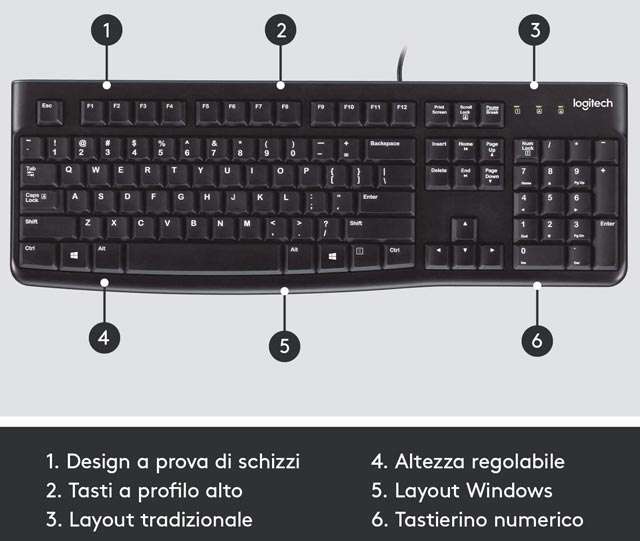 Logitech K120: le caratteristiche della tastiera