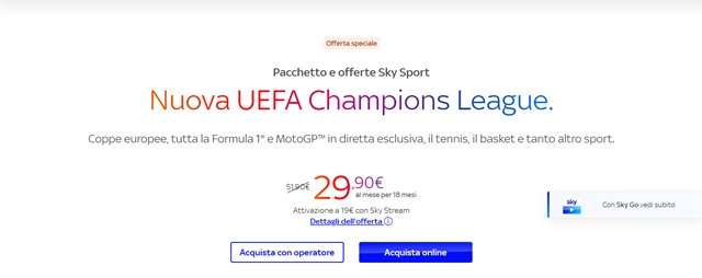 offerta speciale sky nuova champions league