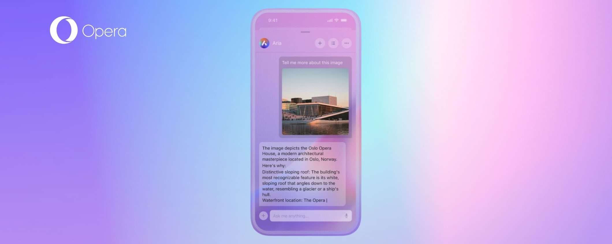 Opera One per iOS, l'AI Aria comprende immagini e comandi vocali