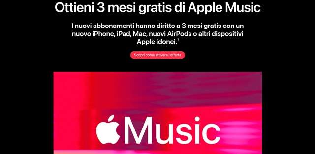 ottieni 3 mesi gratis di apple music