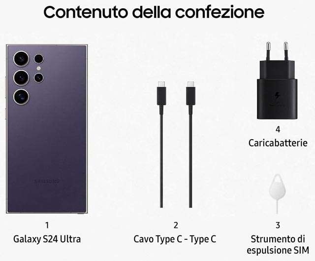 Lo smartphone top di gamma Samsung Galaxy S24 Ultra: il contenuto della confezione