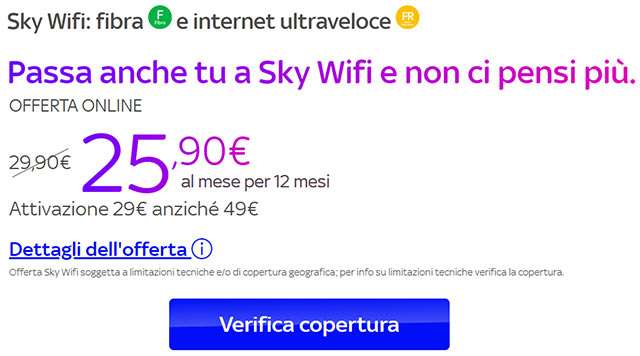 L'offerta di Sky Wifi per la fibra ultraveloce