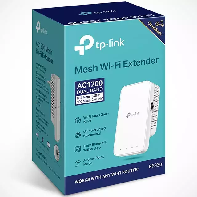 La confezione di TP-Link RE330, ripetitore Wi-Fi dual band da 1.200 Mbps