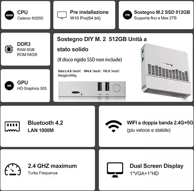 Le caratteristiche e le specifiche tecniche del Mini PC di UXX