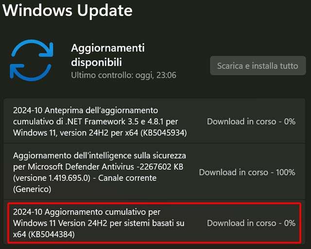 L'aggiornamento cumulativo KB5044384 per Windows 11 24H2 è disponibile al download