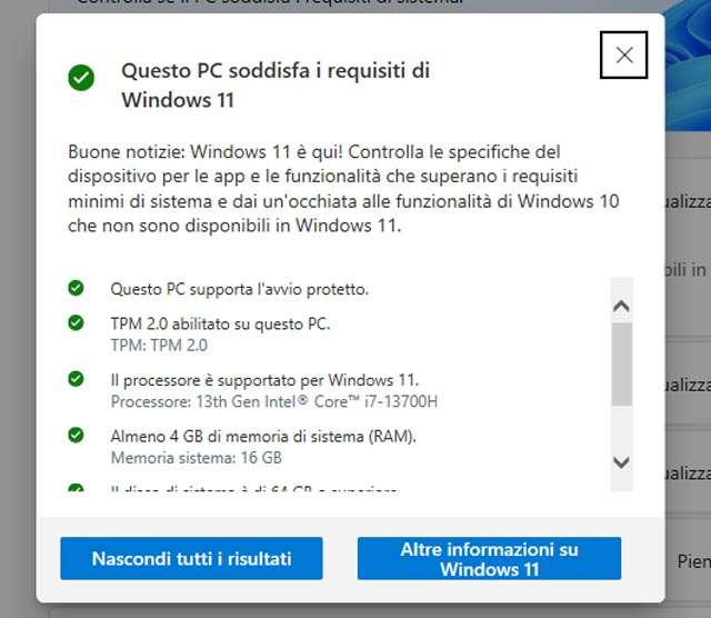 La compatibilità del PC con Windows 11 certificata dallo strumento di Microsoft