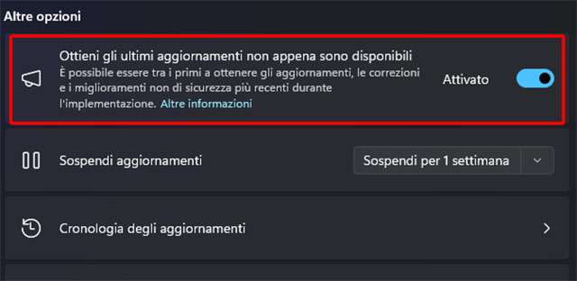 L'opzione di Windows 11 per ottenere subito gli aggiornamenti più recenti