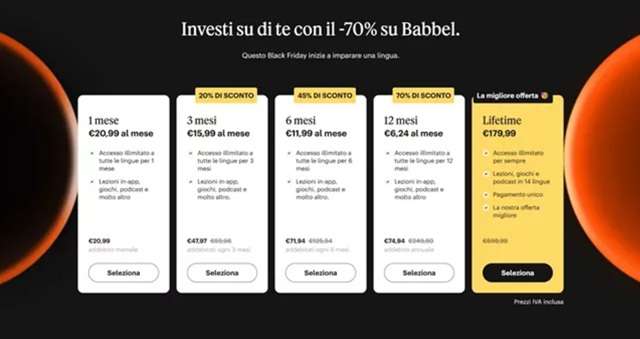 babbel 70 per cento di sconto