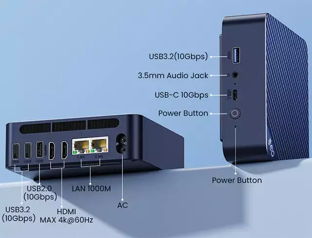 Beelink EQ13: le porte di connessione presenti sul Mini PC