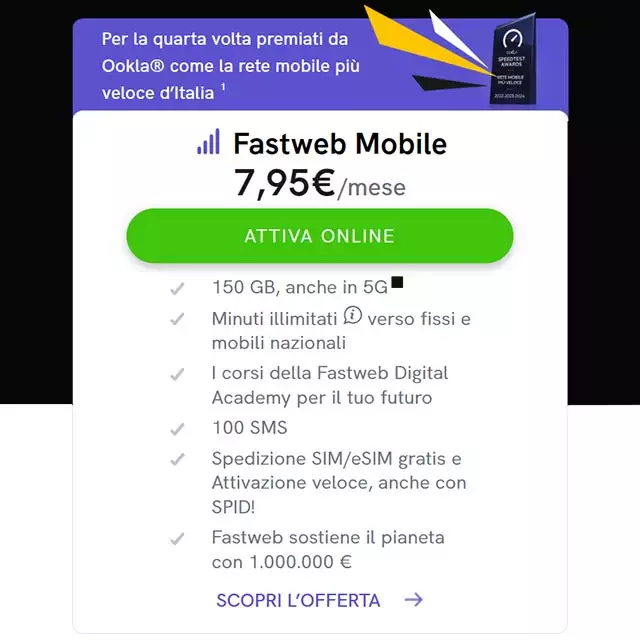 L'offerta di Fastweb Mobile a 7,95 euro al mese