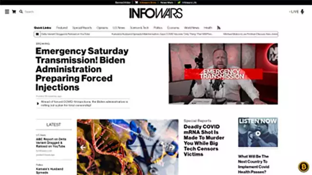 La homepage di InfoWars