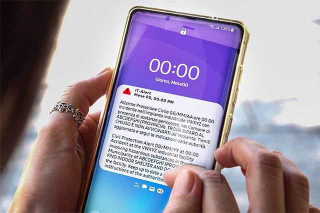Il messaggio di IT-alert mostrato in caso di reale emergenza