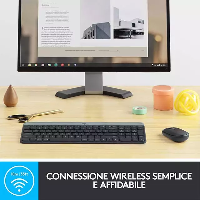 Il design del kit Logitech MK470 con mouse e tastiera wireless