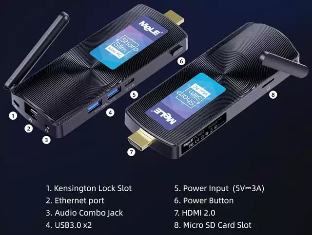 MeLE PCG02: le porte di connessione presenti sul Mini PC Stick