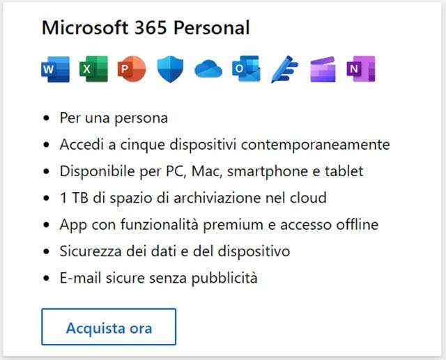 Le caratteristiche incluse nella suite Microsoft 365