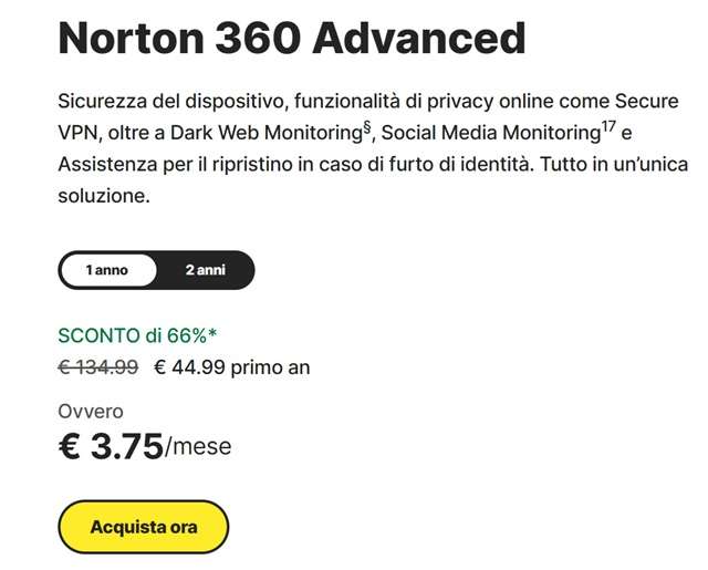 norton 360 advanced a 3,75 euro