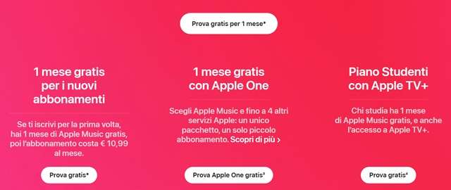 prova gratis per un mese apple music