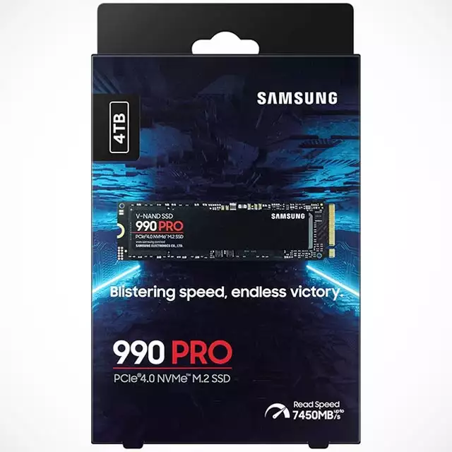 La confezione dell'unità SSD da 4 GB della gamma Samsung 990 PRO