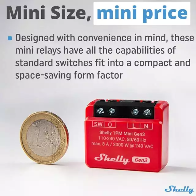 Le dimensioni compatte di Shelly 1PM Mini Gen3