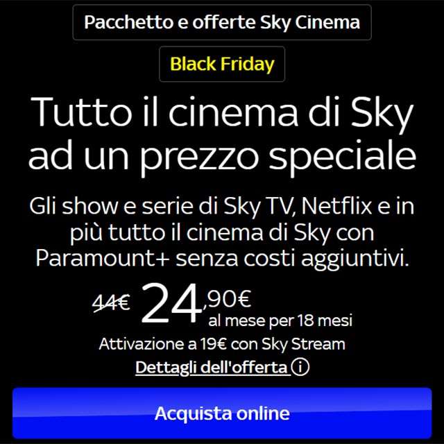 L'offerta di Sky per il Black Friday