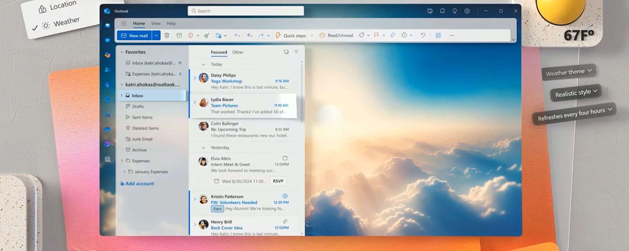 Outlook, arrivano temi personalizzati da generare con Copilot