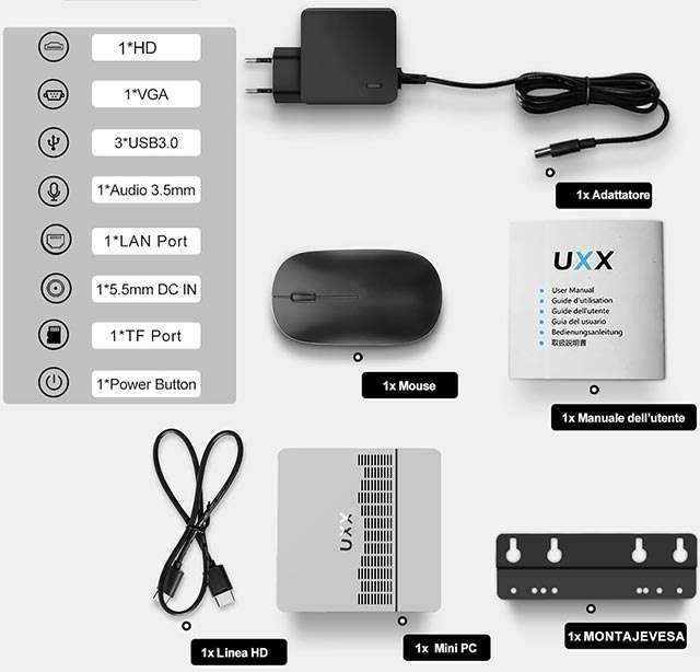 UXX, Mini PC: cosa c'è nella confezione