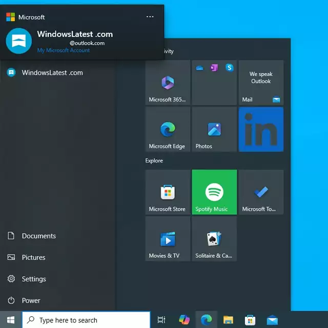 Il nuovo account manager nel menu Start di Windows 10